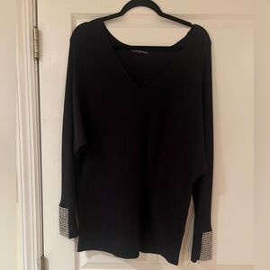 ZANNZA Couture Black Sweater with Rhinestone Cuffs
